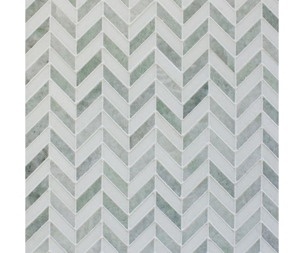 Mosaic-Mini Chevron Ming Green / White Thassos Polished