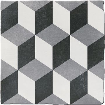 Tuile-Céramique-6''x6'' Cementum 15 Decoro Black & White Nat.