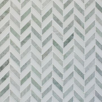 Mosaic-Mini Chevron Ming Green / White Thassos Polished