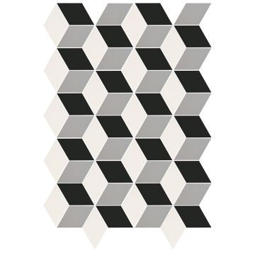 Mosaic-1 5/8X2 3/4 Xxs Rombo E Super Bianco/Nero/Grigio