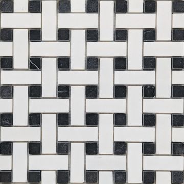 Mosaîque-Polar White/Nero Marquina Basketweave Poli