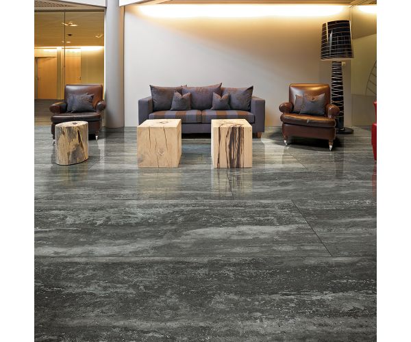 Slab - Ceramic-Magnum 6mm Travertini Black Glossy (63X126in)