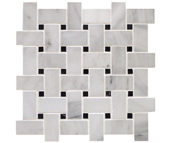 Mosaic-Classic White W/Nero Marquina Insert Basketweave