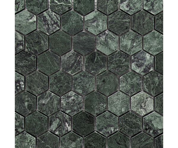 Tile - Stone & Other-1 1/4 Verde Midas Dark Hexagon Polished