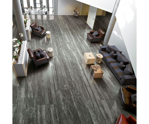 Slab - Ceramic-Magnum 6mm Travertini Black Glossy (63X126in)