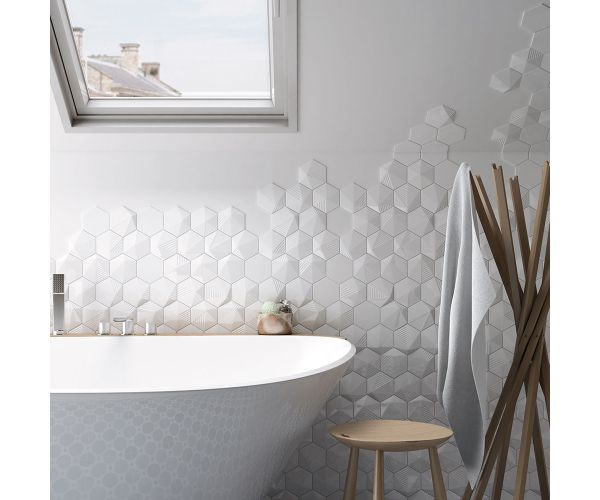 Tile - Ceramic-4''x5'' Scale Hex White Brillo