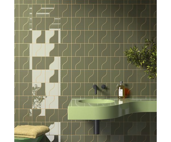 Tile - Ceramic-3,25X4,75 Curve Garden Green Glossy