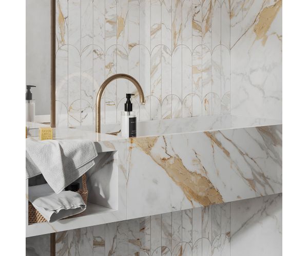 Mosaic-11X12 Incanto Calacatta Michelangelo Mosaico Ventaglio Glossy