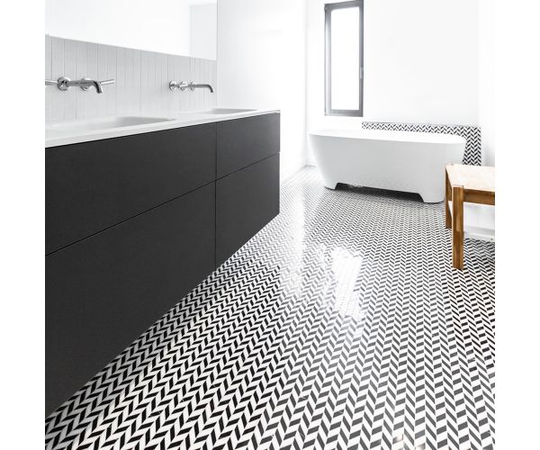 Mosaic-Mini Chevron Bardiglio Imperiale / Bianco Carrara Polished