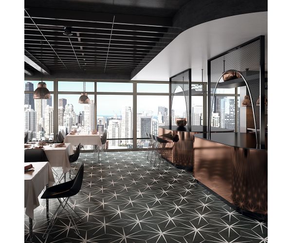 Tile - Ceramic-10X12 Starline Hexagon Black Nat.