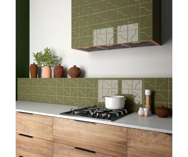 Tile - Ceramic-3,25X4,75 Curve Garden Green Glossy