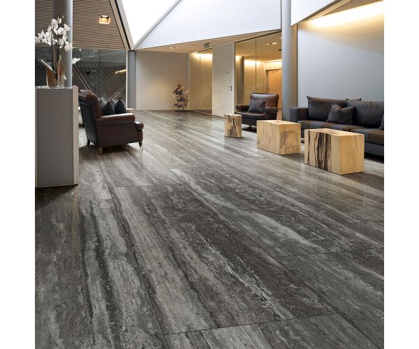 Slab - Ceramic-Magnum 6mm Travertini Black Glossy (63X126in)