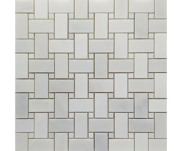 Classic White Basketweave Mosaique Adouci Mosaic-Classic White Basketweave Mosaic Honed