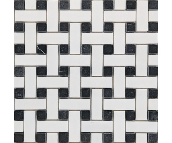 Mosaîque-Polar White/Nero Marquina Basketweave Poli