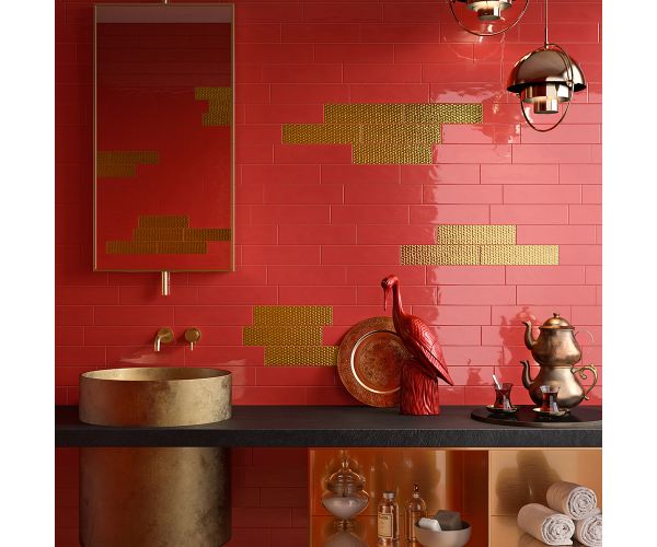 Tile - Ceramic-3''X12'' Bubble Red Nat.