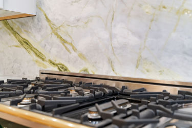 Kitchen Countertop & Backsplash: Luminous Polished 3/4" Marble Slabs