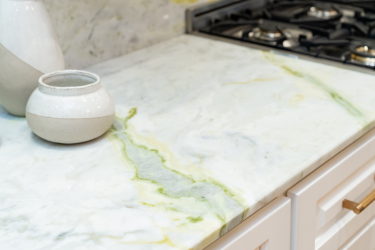 Kitchen Countertop: Luminous Polished 3/4" Marble Slabs