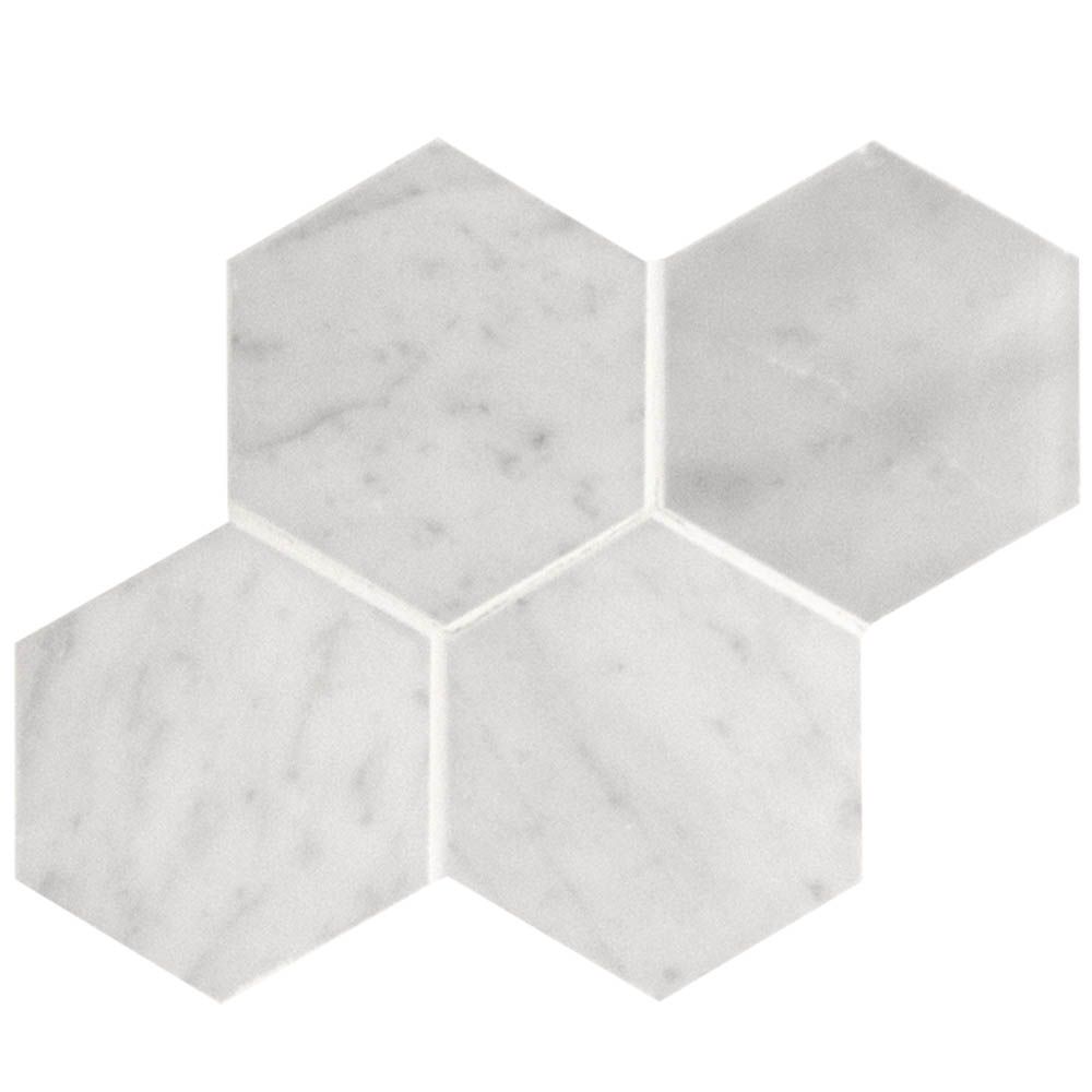 2 7 8 Hexagon Bianco Carrara Polished, Bianco Carrara Hexagon Tile
